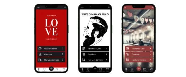 App de barbería con diseño de San Valentín
