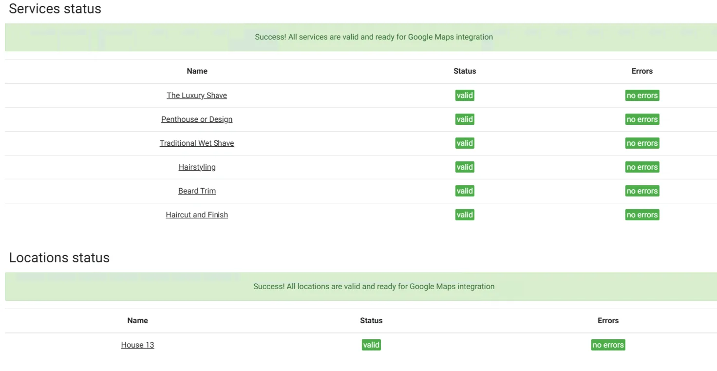 Estado de servicios y locales para Google Maps